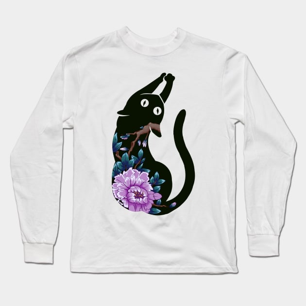 Flower Japan Cat Long Sleeve T-Shirt by NevermindOnArt